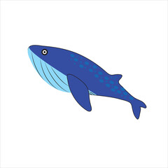 Set of marine mammals blue whales, sharks, sperm whales, dolphins, beluga whales, narwhal killer whales. Cartoon vector graphics.