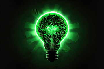 Bulb with vegetation, idea of green energy, natural conservation. Renewable energy, ecology, conservation concept. Generative AI.