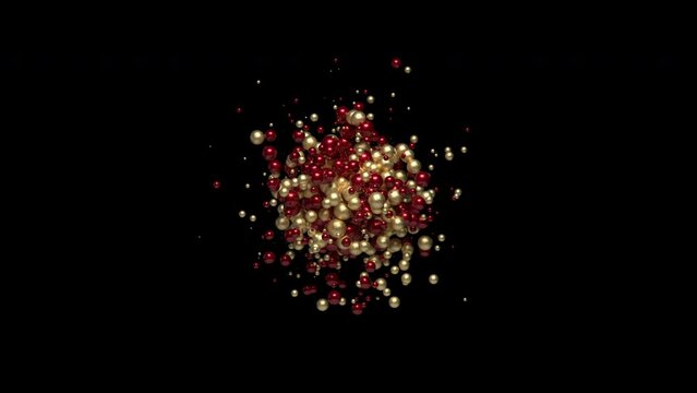 Abstract 3d Spheres. Floating bubbles. 4k Footage. Gold and red colors. Xmas background