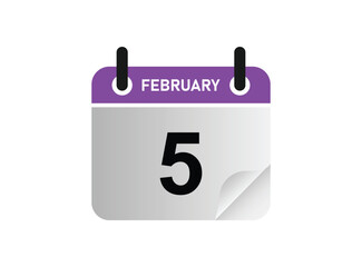 5th February calendar icon. February 5 calendar Date Month icon vector illustrator.