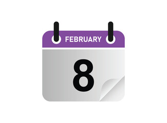 8th February calendar icon. February 8 calendar Date Month icon vector illustrator.