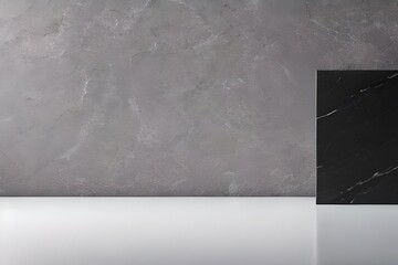 Black and grey marble background with a white marble plinth in a studio setting. Generative AI