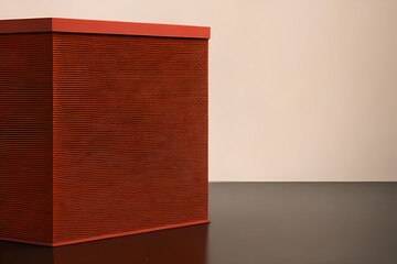 Red textured plinth or box on a brown base against a warm brown background. Generative AI.