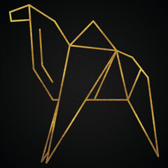 Fototapeta na wymiar Polygonal geometric Camel with golden effect