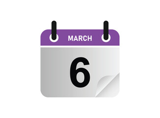 6th march calendar icon. march 6 calendar Date Month icon vector illustrator. vector illustrator.