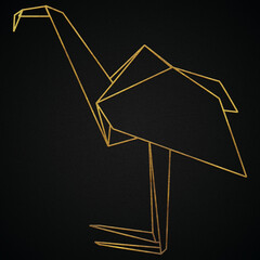 Polygonal geometric flamingo with golden effect