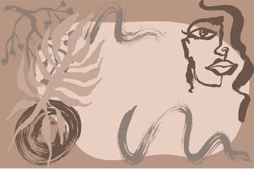 Hand Drawn Beige Minimal Abstract Shapes Contemporary Pattern.