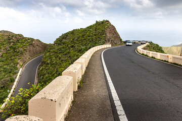 Hairpin bend on mountain road near Taganana in Anaga mountains, Tenerife, Canary Islands