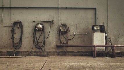 Old retro gas station with diesel pump