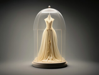 breathtaking gown of translucent ivory chiffon bejeweled with twine and embroidery. AI generation.