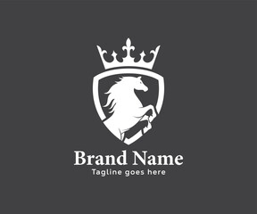 Horse in Shield with Crown on top for Hotel, Finance, investment, Sports Club Business Logo design