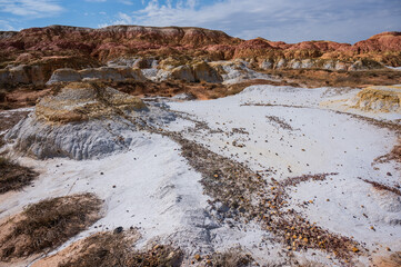 Landscape of multi-colored clay dunes. Mars on earth.
