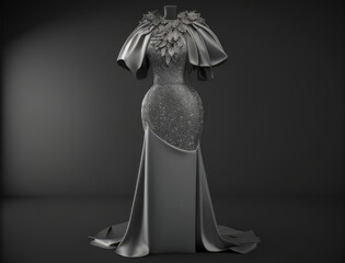 exquisitely unique gown of shimmering sequins trimmed with delicate chiffon and velvet. AI generation.