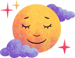 Drawing for a children's book of lessons with a child moon clouds stars