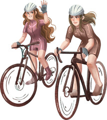Drawing two girls riding bicycles talking