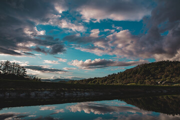Mirror-like sky and clouds at the fishing spot