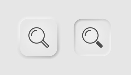 Search button in neumorphism style. Icons for business, white user interface. UI, UX. Find symbol. Detective, loupe, zoom, loupe. Neumorphic style. Vector illustration.