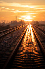 Fototapeta na wymiar Empty railway track during a colourful, winters dawn.
