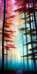Beautiful minimalist forest. AI generated illustration