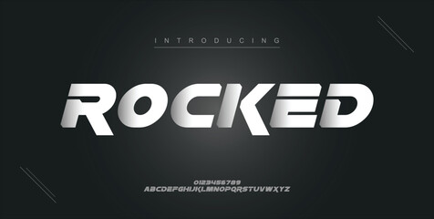 Rocked digital modern alphabet new font. Creative abstract urban, futuristic, fashion, sport, minimal technology typography. Simple vector illustration with number
