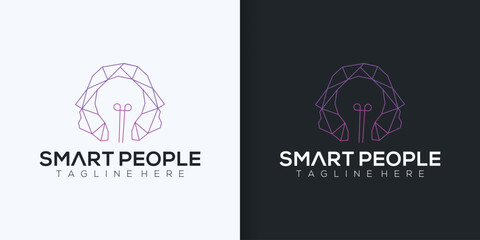 smart bulb logo with happy people concept and light bulb design template