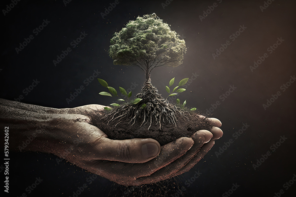 Wall mural earth's day. view of a seed growing in the soil. generative ai