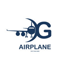 Letter G with airplane vector logo template. Fonts for event, promo, logo, banner, monogram and poster. Alphabet label symbol for branding and identity