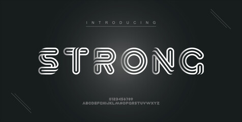 Strong digital modern alphabet new font. Creative abstract urban, futuristic, fashion, sport, minimal technology typography. Simple vector illustration with number