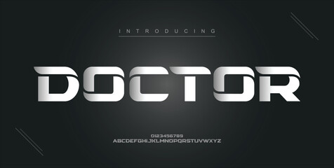 Doctor digital modern alphabet new font. Creative abstract urban, futuristic, fashion, sport, minimal technology typography. Simple vector illustration with number
