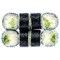 Set of Japanese maki sushi rolls with cream cheese, cucumber, rice and nori, isolated on white. © smspsy
