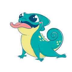 Cute cartoon lizard sticking out his tongue