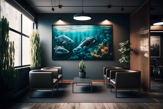 Business settings, corporate branding, office interiors, and technology-related visuals indoor design - Generated by Generative AI