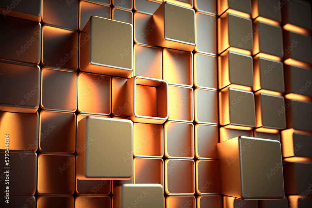 Poster golden abstract shiny block background of cubes generative ai