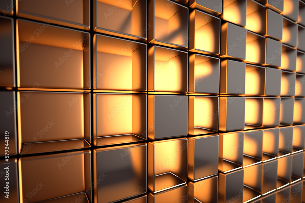 Poster golden abstract shiny block background of cubes generative ai