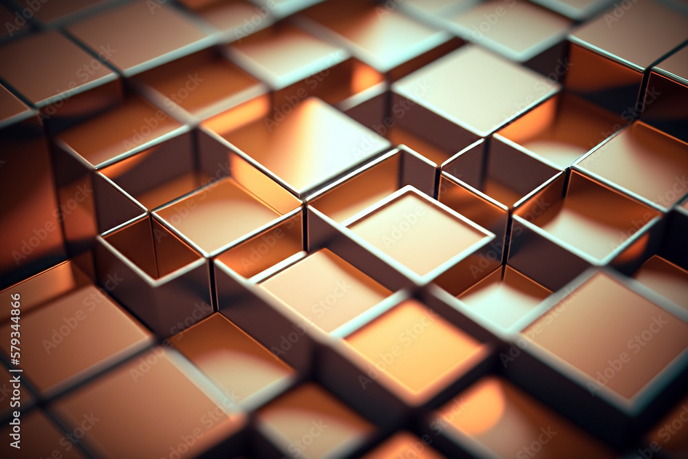 Poster golden abstract shiny block background of cubes generative ai