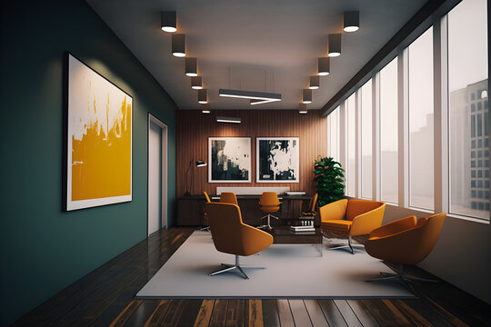 Business settings, corporate branding, office interiors, and technology-related visuals indoor design - Generated by Generative AI
