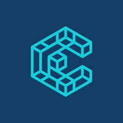 Letter c block modern geometric logo design