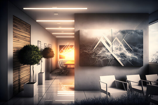 Business settings, corporate branding, office interiors, and technology-related visuals indoor design - Generated by Generative AI