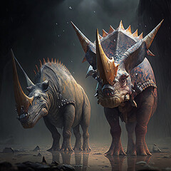Fototapeta premium Various prehistoric dinosaurs. Generative AI.