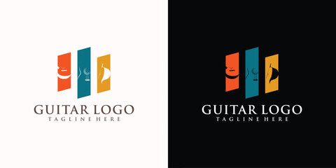 Acoustic guitar logo retro hipster, icon of classical acoustic guitar