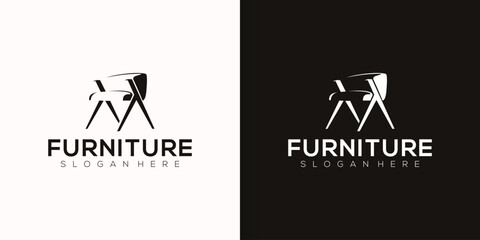 Minimalist furniture logo with chair for store.outline logo design