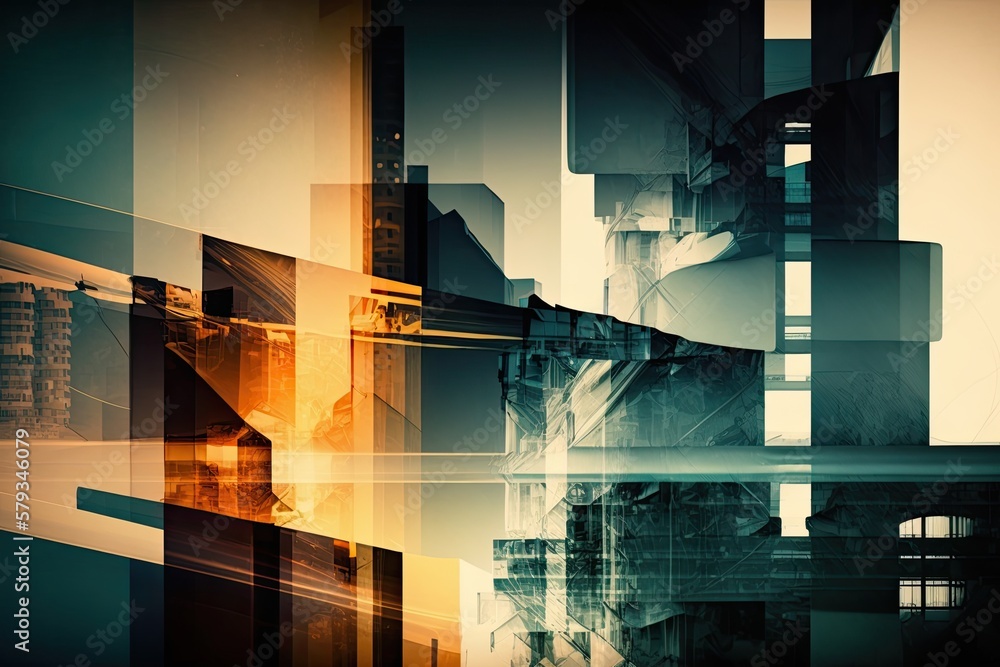 Poster background abstract multiple exposure. shapes in construction. generative ai