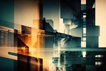 Background abstract multiple exposure. Shapes in construction. Generative AI