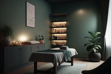 massage parlor, spa room with massage bed for relaxation Generative AI