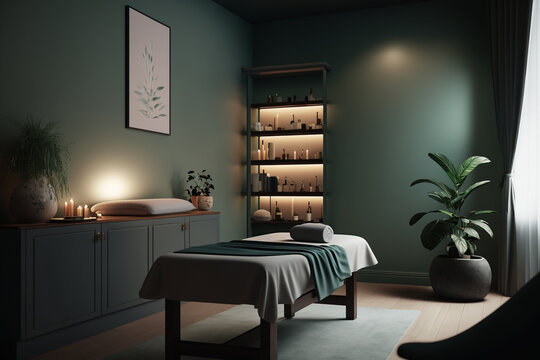 massage parlor, spa room with massage bed for relaxation Generative AI