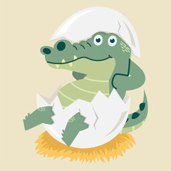 Fototapeta premium Cute crocodile in eggshell cartoon