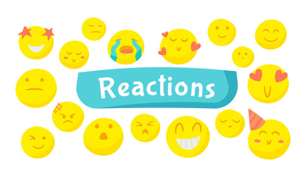 The concept of different emoticons on a white background. Vector illustration of reactions for correspondence. Social media. 