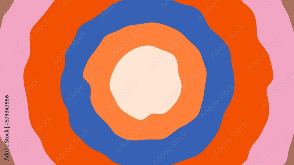 Poster 2d groovy background animation of wavy colorful circles pulsing, 70s style