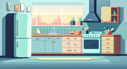 The interior of a spacious modern kitchen, generative AI.