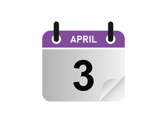 3th April calendar icon. April 3 calendar Date Month icon vector illustrator.